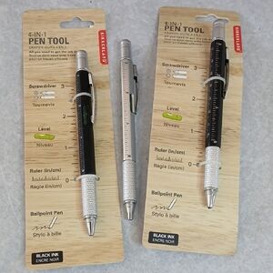Kikkerland 4-in-1 Pen Tool with Black and Silver Accents- set Of 3
